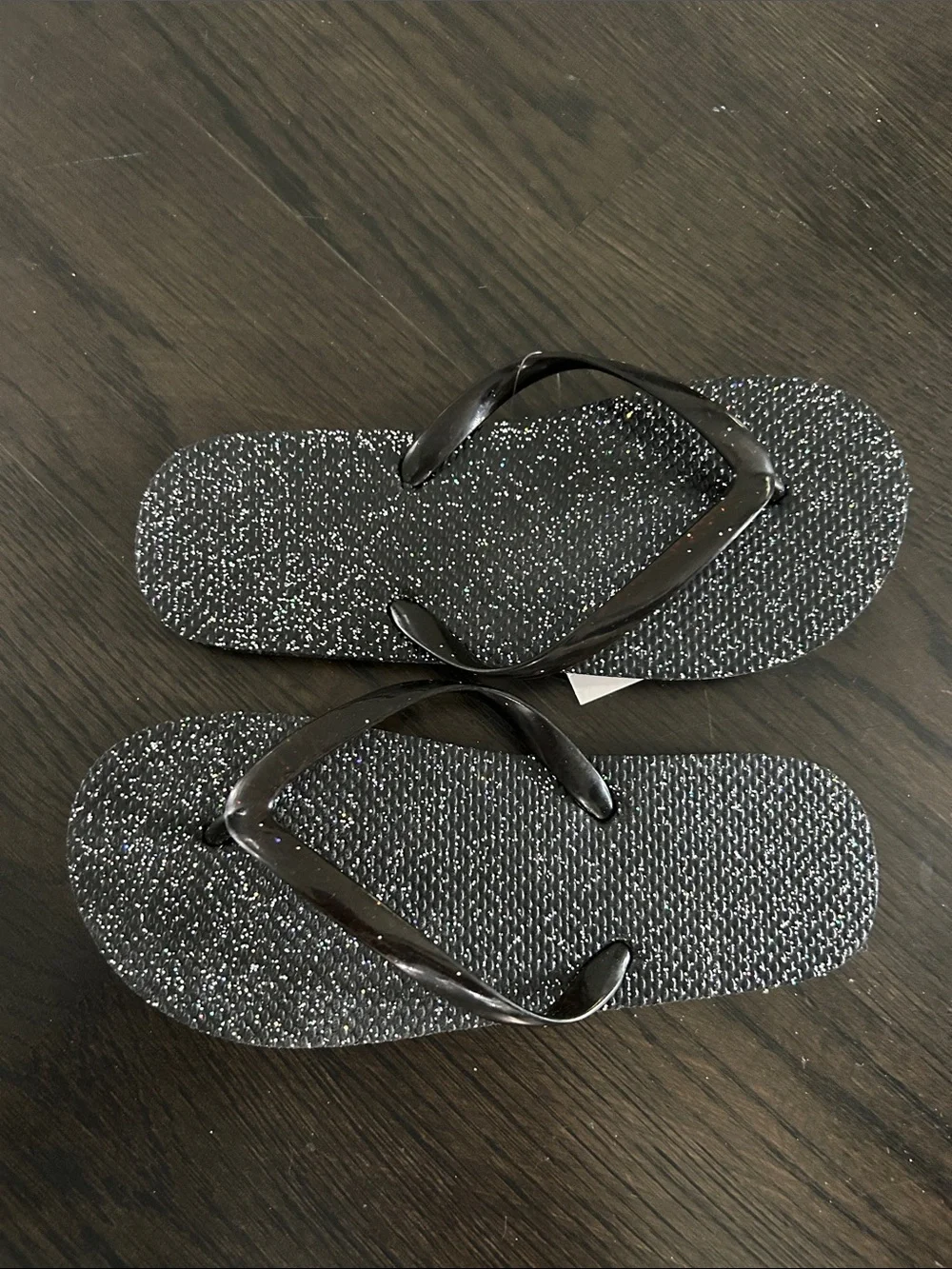 Girls black silver glitter flip flops NEW size 1-2